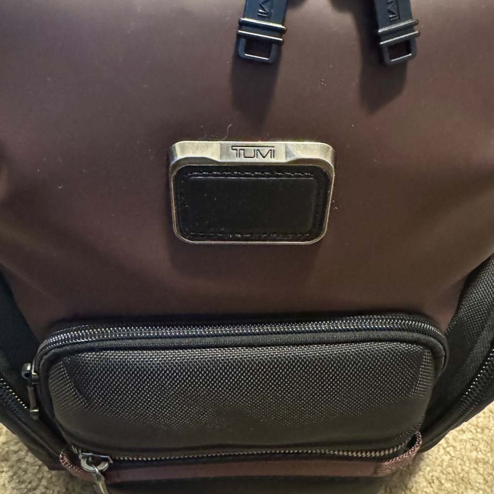 Tumi Burgundy and Black Nylon Backpack with Front Zip Pocket